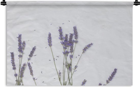 Tapisserie La lavande - Petites fleurs violettes de lavande sur un ciel gris Tapisserie en coton 180x120 cm - Tapisserie avec photo XXL / Groot format!