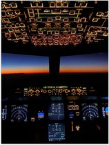 Poster – Cockpit van Vliegtuig met Zonsondergang - 30x40cm Foto op Posterpapier