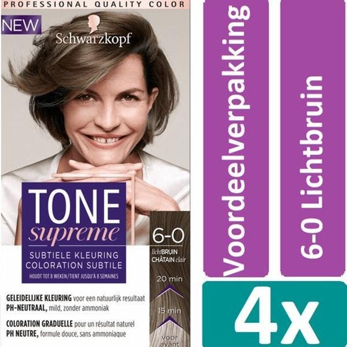 Schwarzkopf Tone Supreme 6-0 Lichtbruin Haarverf 4 stuks Voordeelverpakking  | bol.com