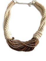 Petra's Sieradenwereld - Ketting beige touw met facetkraaltjes (878)