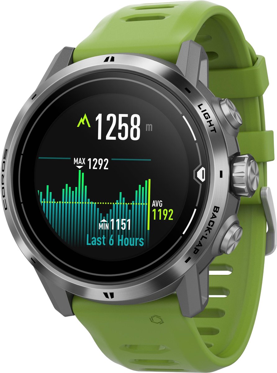 Coros Apex Pro Premium Sporthorloge Zilver Groen bol