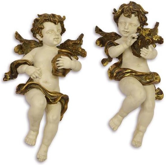 Hangende Engeltjes, Putti, Porselein - Beeld - Paar van twee - 20,4 cm hoog