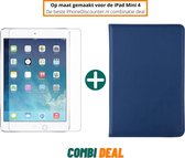 ipad mini 4 360 graden draaihoes | iPad Mini 4 bescherm hoes | iPad Mini 4 standaard case blauw | boekhoes ipad mini 4 apple | iPad Mini 4 hoes + iPad Mini 4 screenprotector temper
