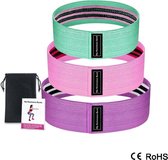 Weerstandsbanden set van 3 - Fitness Elastiek - Resistance Bands - Fitnessbands - Fitness Banden - Booty Band - Weerstandsband