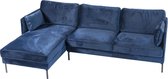 Duverger® Fancy velvet - Sofa - 3-zit bank - chaise longue links - blauw - velours - stalen pootjes - zwart