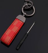 PremKey - Robuuste leren ( auto ) sleutelhanger - mannen / vrouw - leder - stoere keychain / sleutelring - inclusief schroevendraaiertje - Rood / gunmetal / leer