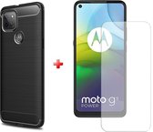 Silicone TPU gel zwart hoesje Motorola Moto G9 Power met glas screenprotector