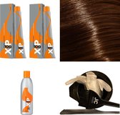 XP100 haarverfpakket kleur 8.0  Lichtblond (2x 100ML) met 9% waterstof ( 1x 250ML) incl verfbakje, kwast, maatbeker, puntkam en handschoenen