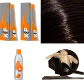 XP100 haarverfpakket kleur 4.00  Middenbruin intensief (2x 100ML) met 9% waterstof ( 1x 250ML) incl verfbakje, kwast, maatbeker, puntkam en handschoenen
