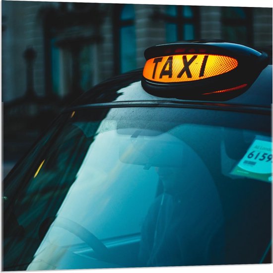 Acrylglas - Geel Taxi Bord - 80x80cm Foto op Acrylglas (Met Ophangsysteem)