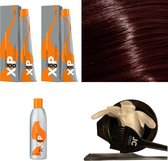 XP100 haarverfpakket kleur 4.5  Middenbruin & Mahonie (2x 100ML) met 3% waterstof ( 1x 250ML) incl verfbakje, kwast, maatbeker, puntkam en handschoenen