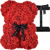 Blooming Roses - Rose bear - Roze Teddy Bear - Valentijnscadeau - Love teddy beer van rode kunst rozen | Rozen Beertje | Beertje | Rood | Valentijnsdag | Valentijnscadeau | Inclusief Giftbox - Rood - 25 cm