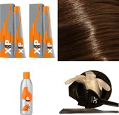 XP100 haarverfpakket kleur 8.35  Lichtblond & Goud & Mahonie (2x 100ML) met 6% waterstof ( 1x 250ML) incl verfbakje, kwast, maatbeker, puntkam en handschoenen