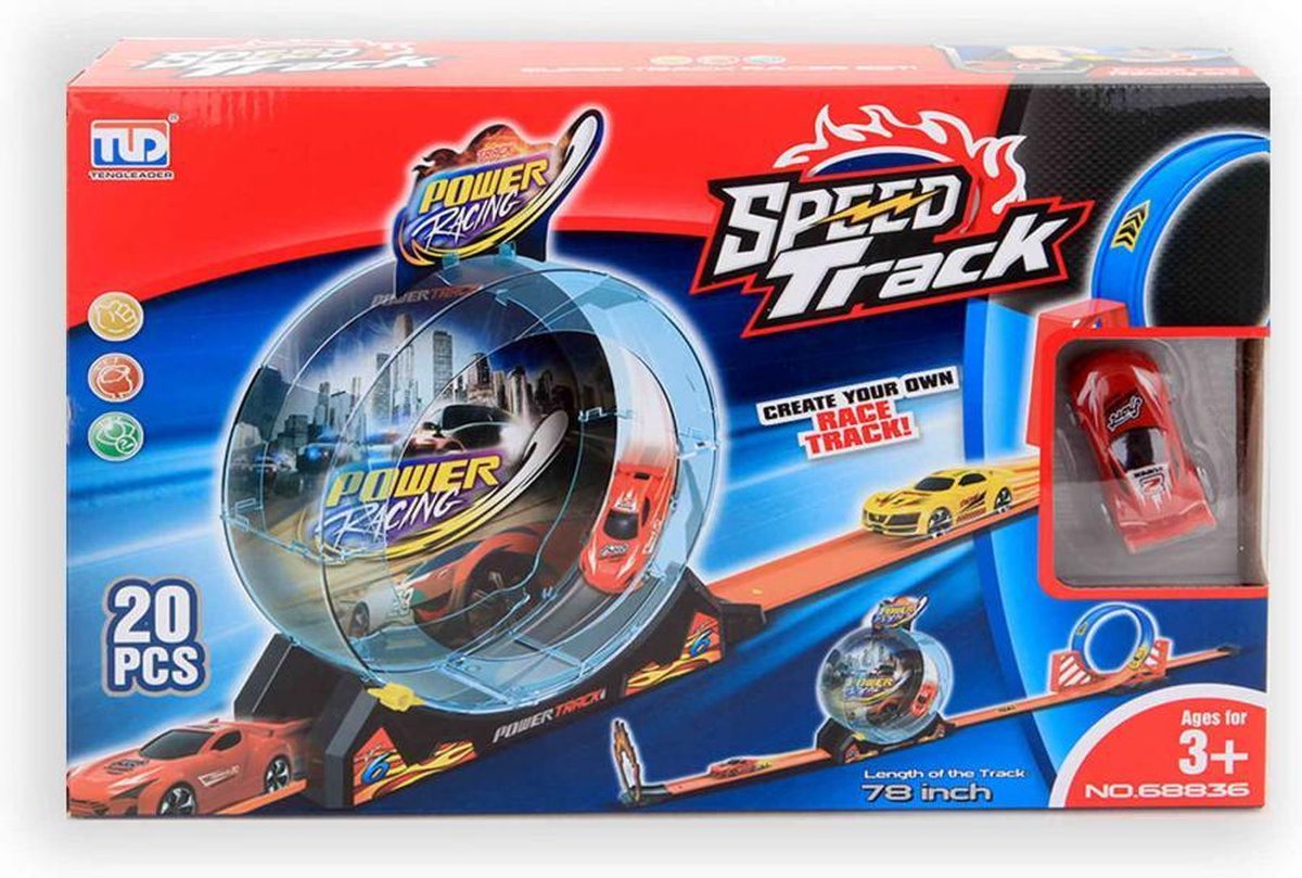 FanFix - Autootjes speelgoed jongens - Lanceerbaan - Racebaan - Racebaan met looping - 20 Onderdelen - Power Racing - Jonotoys