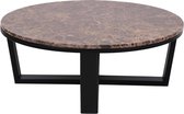 Donkerbruine marmeren salontafel met zwart metalen onderstel 90 cm (r-000SP39081)