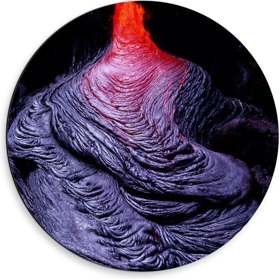 Dibond Wandcirkel - Lava uit een Vulkaan - 50x50cm Foto op Aluminium Wandcirkel (met ophangsysteem)