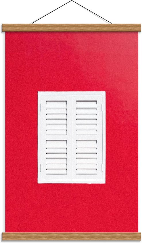Schoolplaat – Rode Muur met Wit Luikje - 40x60cm Foto op Textielposter (Wanddecoratie op Schoolplaat)