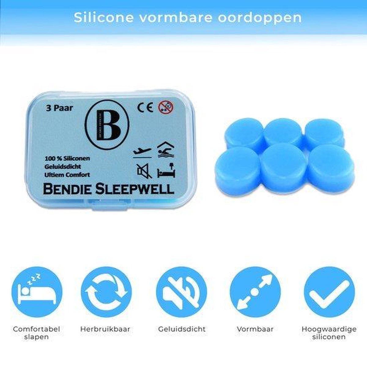 Bendie Sleepwell Plus Siliconen Oordoppen Slapen - Anti Snurk Earplugs - Gehoorbescherming - Vormbaar - 6 stuks - Bendie Official