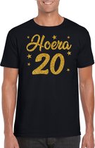 Hoera 20 jaar verjaardag cadeau t-shirt - goud glitter op zwart - heren - cadeau shirt 2XL