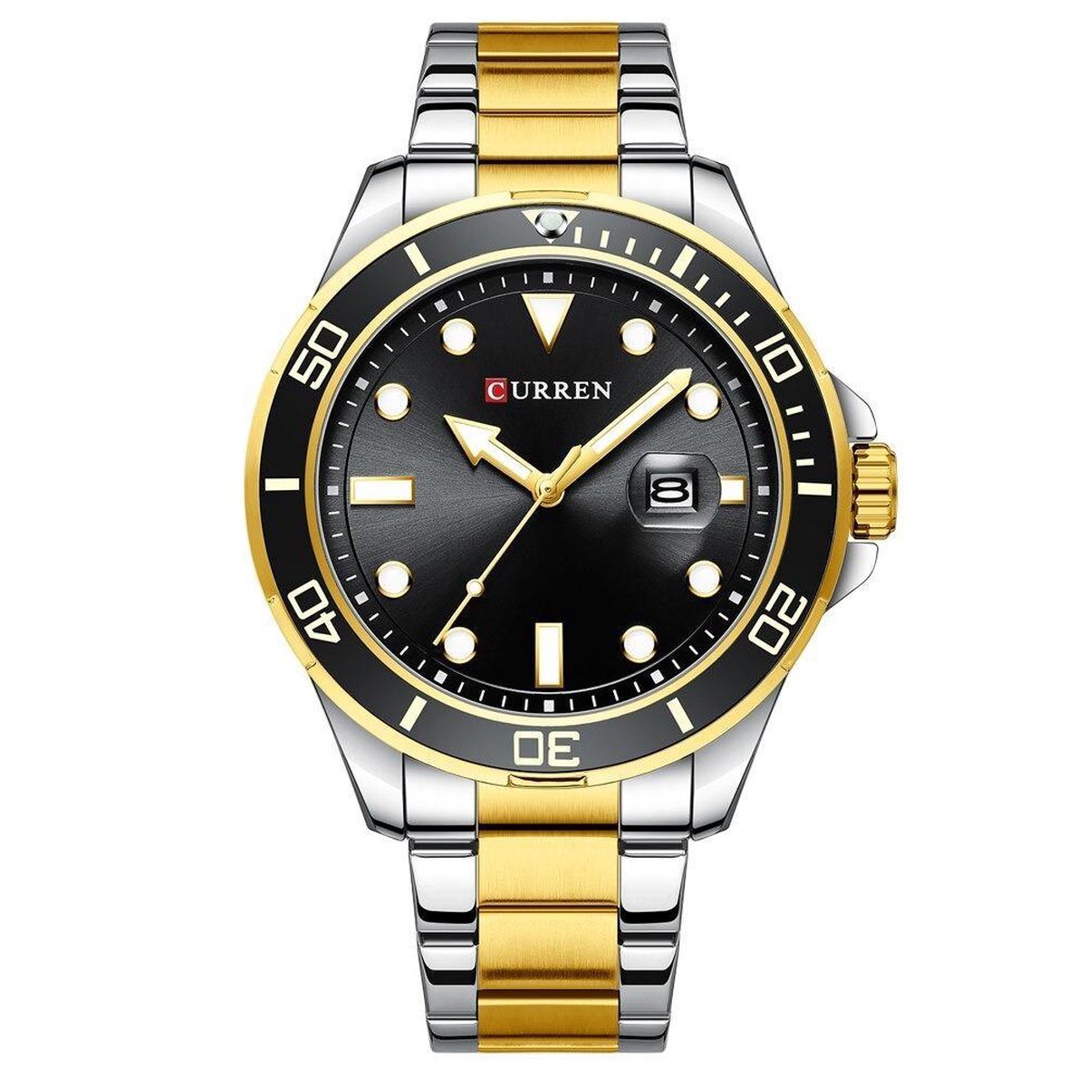 Curren Horloge Heren Luxe Herenhorloge Cadeau voor Hem - Horloges voor Mannen - Goud Zwart