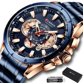 Horloges voor Mannen Heren Horloge Curren Herenhorloge Watch - Jongens Horloges - Incl. Horlogebox Geschenkdoos & Versteller - Blauw Rosé - Litts®