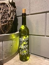 Wine light / decoratieve wijnfles / Met de tekst our family rules: enjoy life and be happy / met ledverlichting / cadeau / verjaardag / moederdag / vaderdag / kerstmis