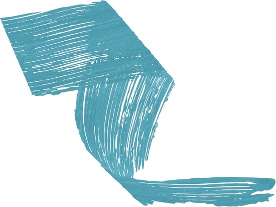 Een veeg blauwe mascara op een witte achtergrond.