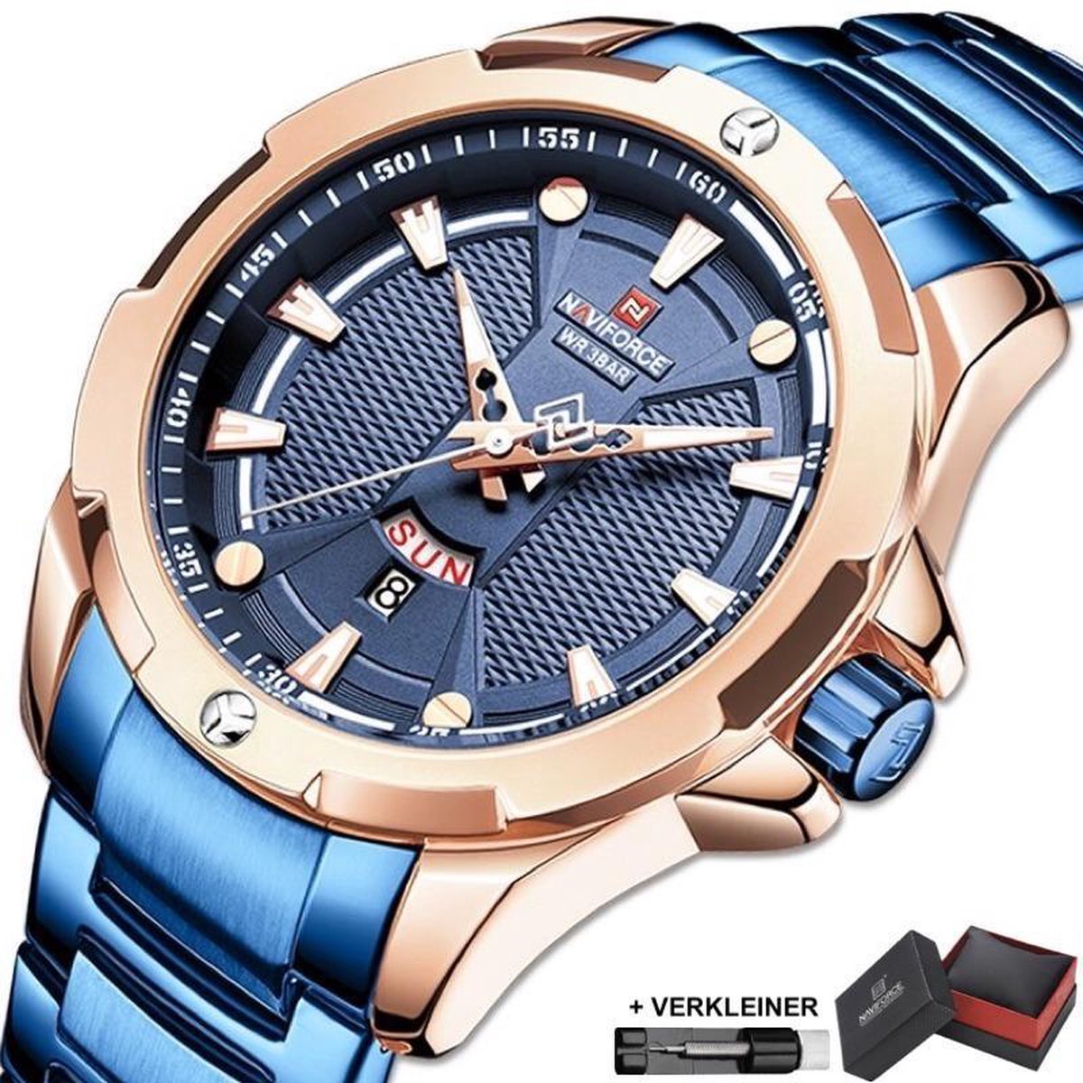 Naviforce® Horloges voor Mannen Herenhorloge Jongens Heren Watch Horloge - Valentijn Cadeautje voor Hem - Horlogebox Geschenkdoos - Blauw Rosé