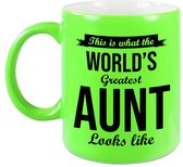 Worlds Greatest Aunt / tante cadeau koffiemok / theebeker neon groen 330 ml