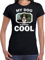 Berner Sennens honden t-shirt my dog is serious cool zwart - dames - Berner Sennen liefhebber cadeau shirt XS