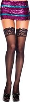 Music Legs - Fijne Netkousen Met Kanten Elastische Band - Zwart