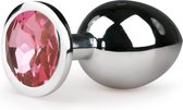 Bundle - Easytoys Anal Collection - Metalen buttplug met roze kristal - zilverkleurig met glijmiddel