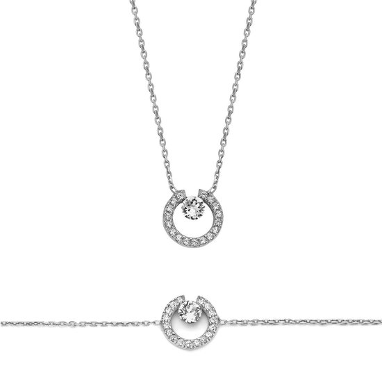 New Bling 9NB-SET027 Bracelet et collier en argent - Set - Zircone - 39 + 5cm - 16 + 3cm - Couleur argent