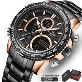 Naviforce® Horloges voor Mannen Digitale Herenhorloge Jongens Heren – Valentijn Cadeautje voor Hem – Digitaal & Analoog Horloge Watch – Horlogebox Geschenkdoos – Zwart Rosé