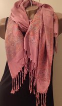 Dames lange sjaal met print oudroze 172cm/72cm