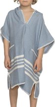 Kinder Strandponcho Hamam Air Blue - 10-11 jaar - jongens/meisjes/unisex pasvorm - poncho handdoek voor kinderen met capuchon - zwemponcho - badcape