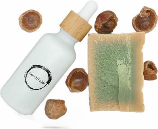 Cadeauset sustOILable BASIC - 50 ml pure Argan olie, handgemaakte Aleppo zeep + startset met wasnoten - vegan kadoset - duurzaam huidverzorgingscadeau - origineel geschenk voor dames