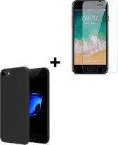 iPhone SE 2020 hoesje Silconen - iphone Se 2020 Screenprotector - iphone Se 2022 Hoesje Zwart + Screen Protector Tempered Gehard Glas / Glazen