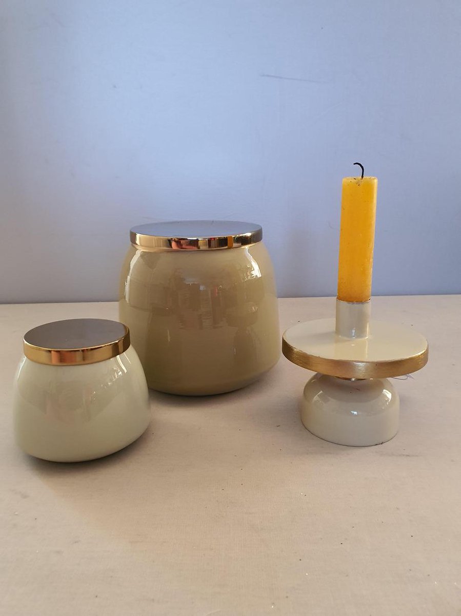 Storage pot,candleholder beige set of 3