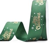 Kerst Lint 25mm (2,5cm) | Luxe Grosgrain Lint Ripsband | Sneeuwvlok Merry Christmas | Groen Goud | Kerstlint | Cadeaulint | Rol: 10 Meter