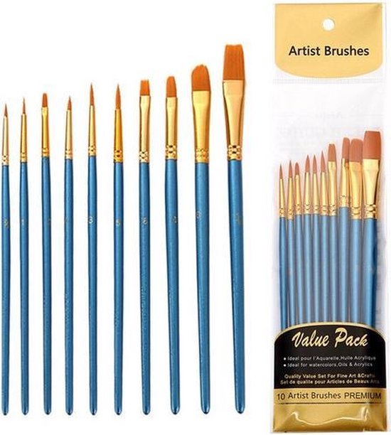 Artist Brushes - 10 hobby kwasten & penselen voor acryl of olieverf |  bol.com