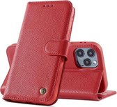 Echt Lederen Book Case Hoesje - Leren Portemonnee Telefoonhoesje - Geschikt voor iPhone 12 Pro Max - Rood