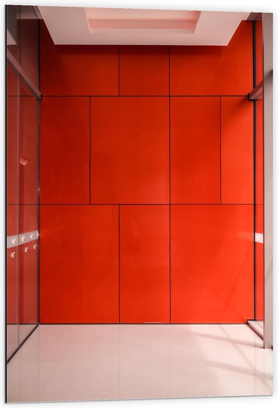 Dibond - Rode Wand  - 60x90cm Foto op Aluminium (Wanddecoratie van metaal)