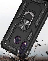 Samsung Galaxy A40 Zwart Shockproof Militairy Hybrid Armour Case Hoesje Met Kickstand Ring - Samsung Galaxy A40 - Extreem Stevige Anti-Shock Hard Rugged Cover Bumper Hoes Met Magne
