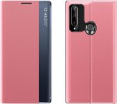 Smart Clear View Cover met  Magneetsluiting voor Huawei P30 Lite – Roze