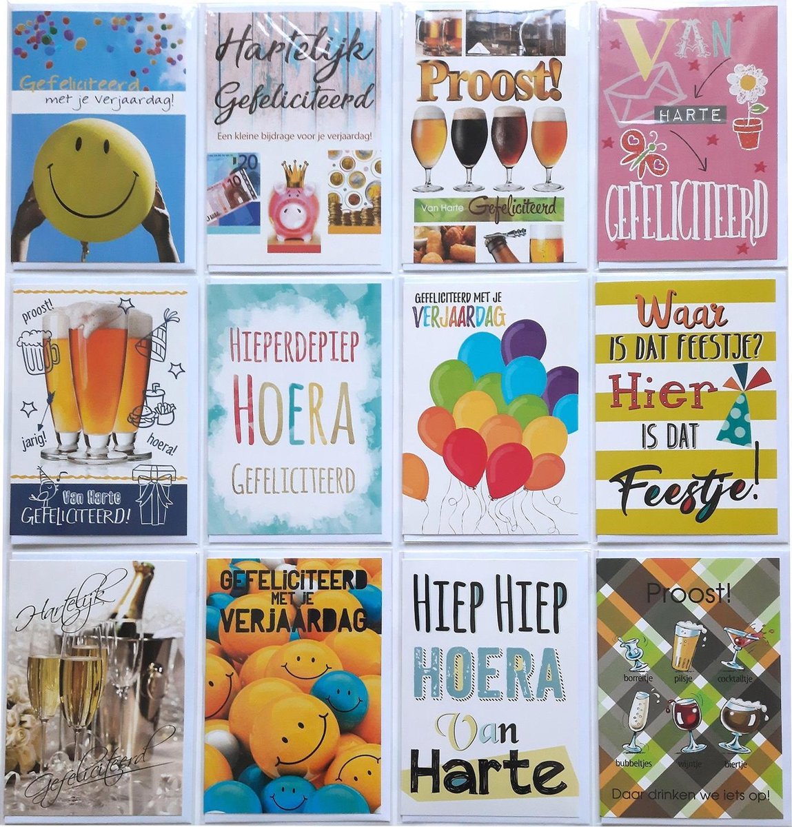 Verjaardag Wenskaarten - 12 Stuks - Gefeliciteerd - 12 x 17 cm - L-176