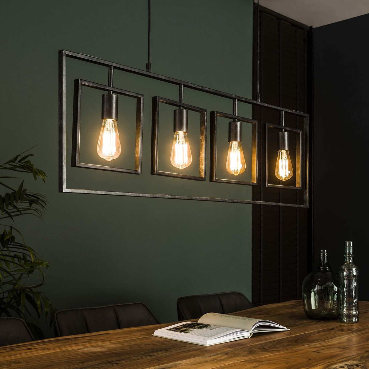 Hanglamp Errol - Metaal - 4-lamps - 109cm - Zwart