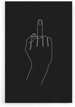 Walljar - Middle Finger Line Art - Muurdecoratie - Poster met lijst