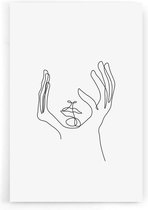 Walljar - Thinking Woman Line Art - Muurdecoratie - Poster met lijst