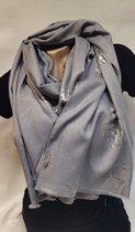 Dames lange sjaal met zilver rozen grijs 180x70cm